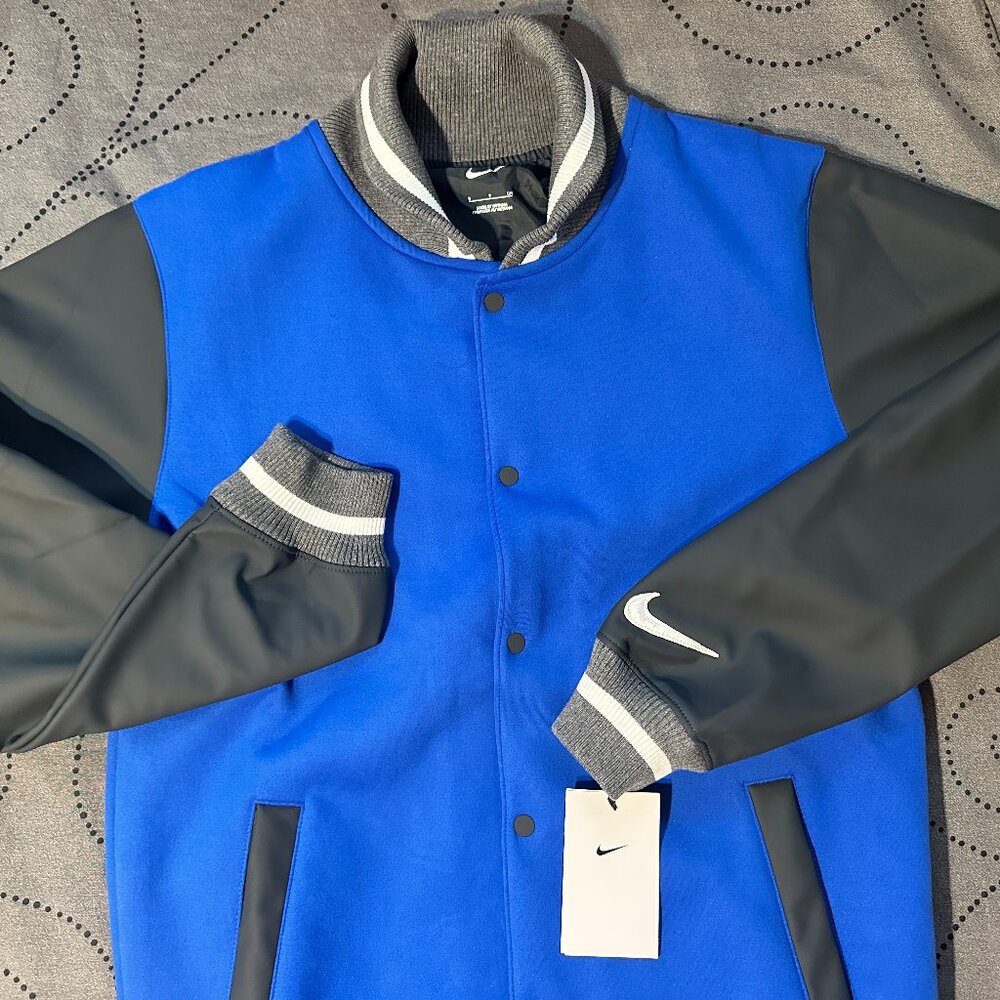 NIKE FOOTBALL LETTERMAN #493 BLUE & GRAY'S BOMBER JACKET SIZE XL L M S MEN $230
